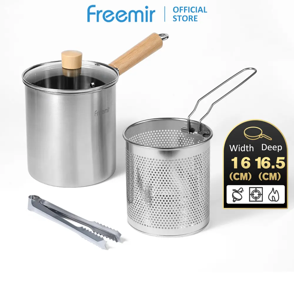 [freemir] 3 in 1 Mini Deep Fryer Panci Penggorengan Kentang Saringan Minyak dan Capitan Makanan Multifungsi Stainless Wadah