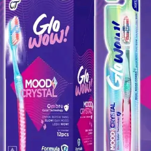 Glo Wow! Mood Crystal Ombre Color Technology Sikat Gigi 12pcs Formula F untuk Kesehatan Mulut yang Glowy dan Mood Lebih Wow!