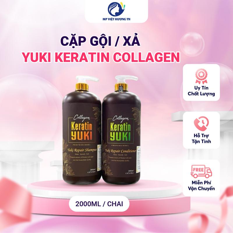 Chai 2000ml Cặp Dầu gội + Xả Yuki Keratin Collagen phục hồi hư tổn giảm gãy rụng hương thơm ngọt dịu
