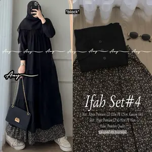 One Set Tunik Rayon Rok Motif Bunga Ifah Set