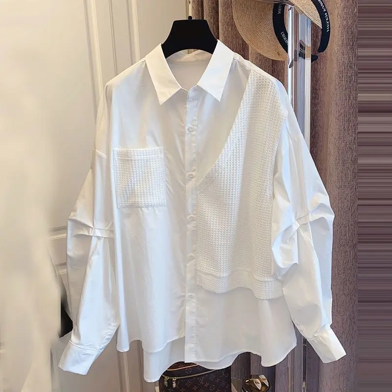 Áo Sơ Mi Giả Hai Mảnh, Thiết Kế Bánh Quế Bánh Quế, Dáng Rộng Vừa Vặn, Phong Cách Thường Ngày Dành Cho Nữ, Hàng Mới Về, Khâu