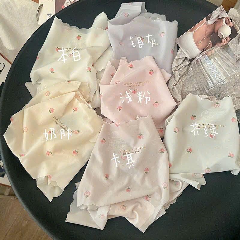 Sét 10 Quần Lót Nữ Su Lụa Họa Tiết Dâu Tây Không Viền Women Có Hoa Dễ Thương Thoáng Mát  Size Từ 40kg đến 70kg 0