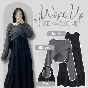 OneSet Wanita Simple Trendy ll Blouse Silang Inner Dress Ruffle Shoulder Bag ll OOTD Stylish - GO261