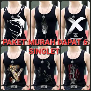 PAKET MURAH 6 SINGLET LOKAL HITAM / GENIUS SHOP/kaos dalam terbaru singlet Pria /brkualitas harga murah/bisa cod/kaos LOKAL singlet Hitam Motif