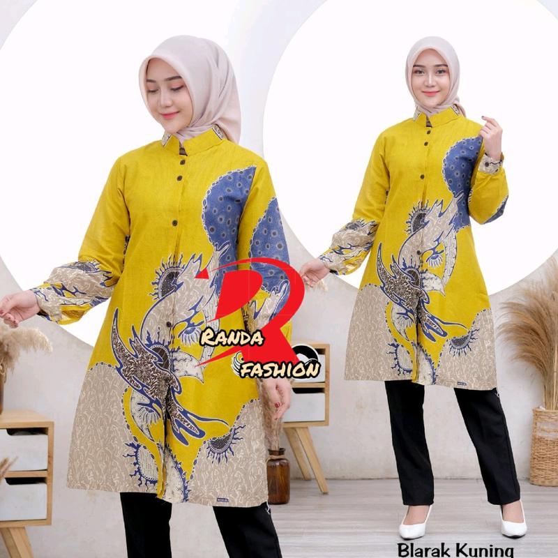 Tunik batik modern Tunik wanita motif Tarbaru seragam guru wanita baju atasan tunik kancing depan busui friendly Katun Panjang Dewasa Remaja Kain Kerja Dress Muslim 2