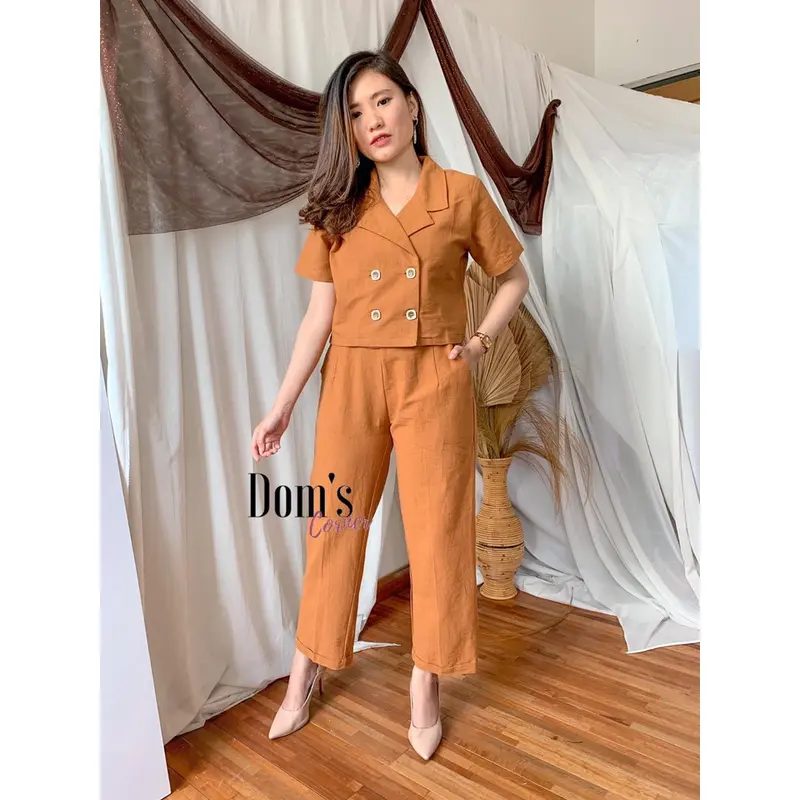 Domscorner - So hee button collar set (atasan kancing - outer - celana panjang Highwaist - korean set 5