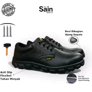 SAIN Max Bender Sepatu Safety Tali Pria Original Indonesia Kuat Kokoh Bagus untuk Kerja Proyek dan Santai Shoes Besi Hitam Boots Anti Slip Flexibel Tahan Minyak