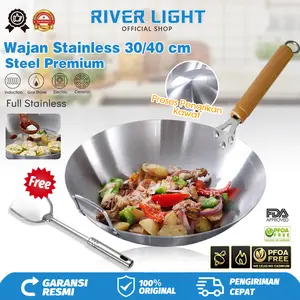 RIVER LIGHT - Wajan Kuali Stainless Steel Gagang Anti Lengket Diameter 30/40CM Gratis Spatula KUALITAS PREMIUM  - Kitchenware