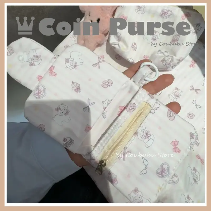 Ví Đựng Tiền Xu Và Thẻ, Coububu, Phong Cách Ins Nhật Bản, Dễ Thương Và Dễ Thương, Dành Cho Bé Gái, Thiết Kế Hoa Vải Bố, Túi Xách Có Khóa Kéo, Ví Đựng Thẻ, ví đựng tiền Xu Cầm Tay 1