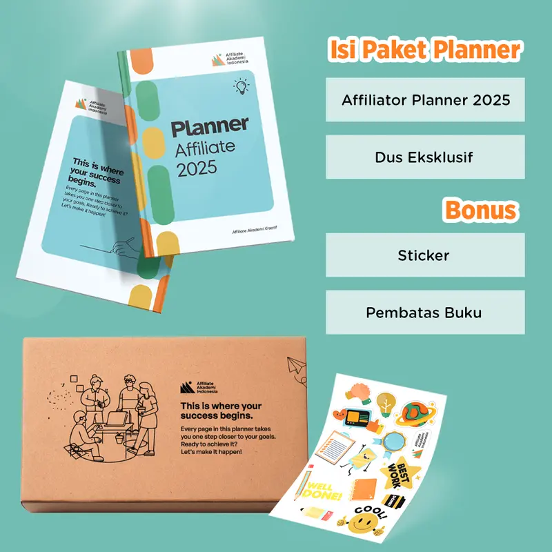 Bundling Sukses Affiliate : Buku Affiliate Akademi dan Modul Video A-Z Trik Jadi Affiliator Sukses Masa Kini + Planner Book Buku Journal Jurnal Resolusi Agenda 2025 Affiliator by Affiliate Akademi 2