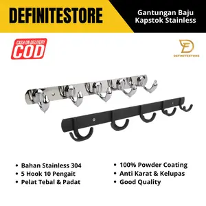 Gantungan Baju Kamar Stainless Gantungan Baju Dinding Stainless Kapstok Rak Gantungan Baju Handuk Anti Karat 10 Kait Cantelan U