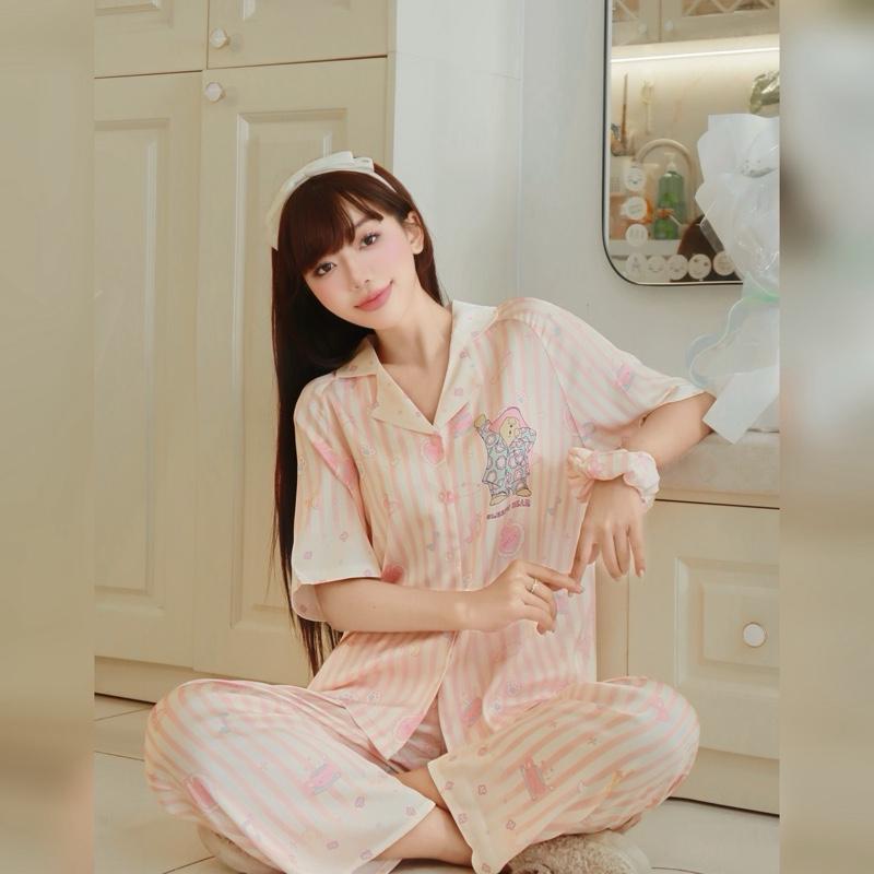  LAMIA Bộ Pijama Chất Lụa Latin TAY NGẮN - QUẦN DÀI S2507 Họa Tiết Xinh Xắn 