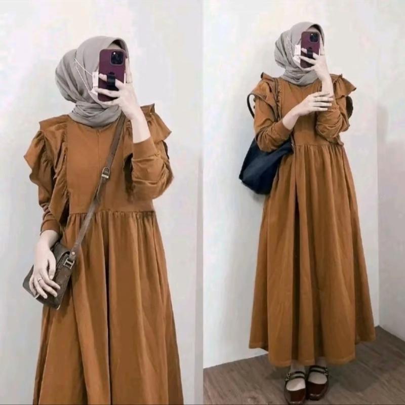 Product Introduction of Gamis Panjang Wanita Variasi Ruffle Meldi Dress Muslim Crinkle Airflow | Gamis Kondangan Nyaman | Gaun Pesta Santai Mewah 7