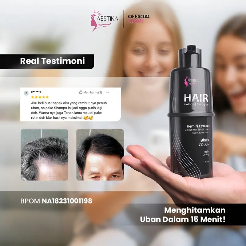 BS - AESTIKA Hair Coloring Shampoo BLACK COLOR Sampo Penghitam Rambut Uban Permanen Shampo Anti Uban Ampuh 7