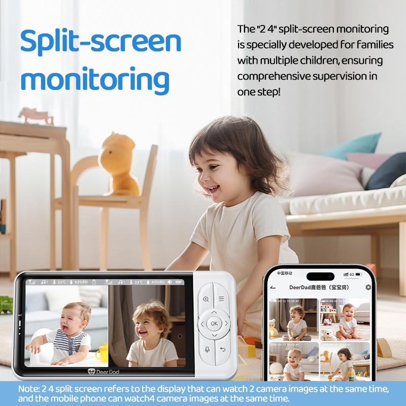 Deer Dad  Baby Monitor Camera Cute Styling 1080p Resolution High-definition Night Vision Five-inch Large Screen Voice Call Colorful Night Lights 9