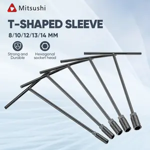 Mitsushi Kunci T-Handle Hitam 8/10/12/13/14mm Alat Perawatan Mobil Baja Vanadium Tidak Licin Tidak Berkarat