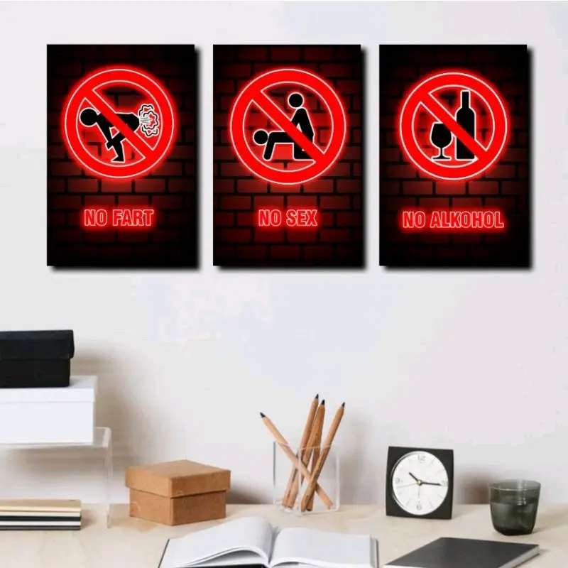 Poster Kayu Model Neon Dilarang Kamar Tidur Selebritas Kertas Mendunia Modern Laminasi Glossy - Ukuran 20x30