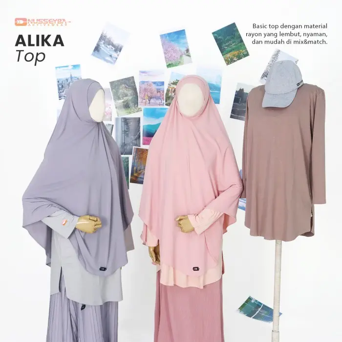 Nusseyba - Alika Top - Atasan Olahraga Wanita Polos - Pakaian Muslim Panjang - Baju Hitam Dewasa Celana 1
