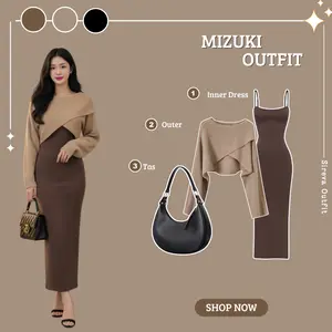 Outfit 3in1 Trending { Outer + Inner Dress+ Tas} One Set Korean Style | Fashion Wanita Kekinian_SR