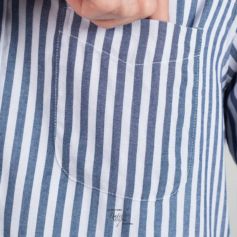 Kemeja Pria Garis WOODCUTTER Basic Butcher Stripe - Denim Blue Biru Lengan Panjang 2