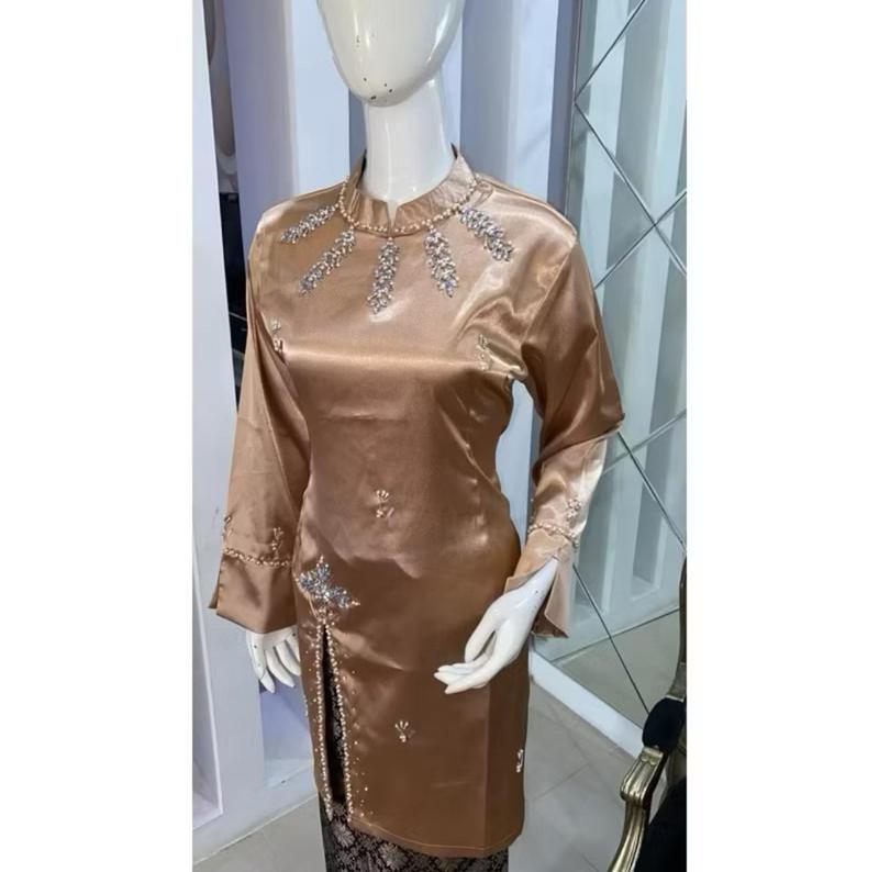 set Baju Kurung Melayu Selendang / Baju Kurung Malaysia Baju Kurung Wisuda Terbaru / Set Baju Kurung Melayu / Set Tunik Payet Modern / Bahan Satin Bridal Premium / Set Seragam Pesta Atasan Dress one  set 5