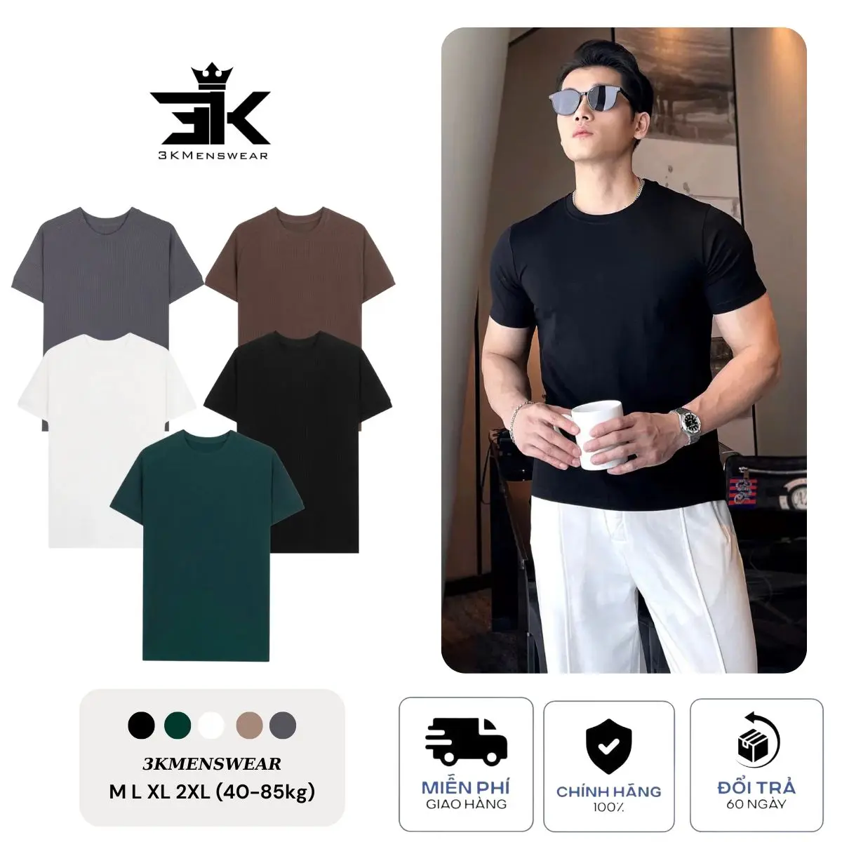 [COMBO 3 ÁO] Thun gân tăm cộc tay cổ tròn raglan co giãn 4 chiều thoáng mát nhiều mầu trẻ trung Menswear