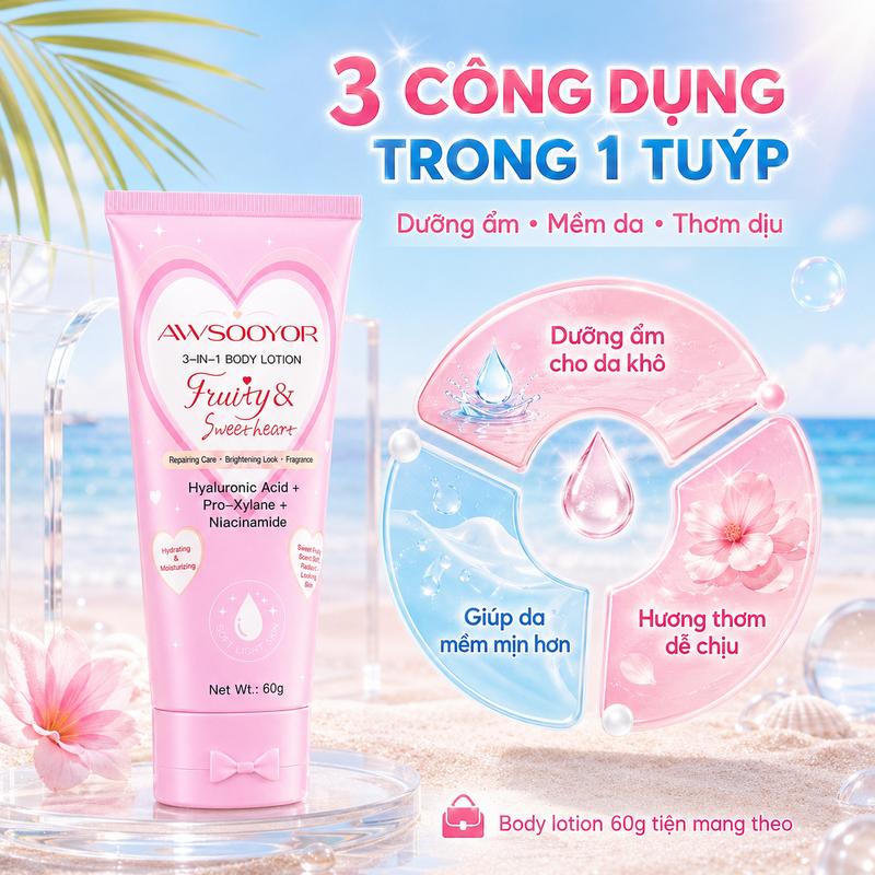 SỮA DƯỠNG THỂ 3 TRONG 1 dưỡng ẩm cho da, chất kem mềm mịn 60g, chăm sóc da cơ…