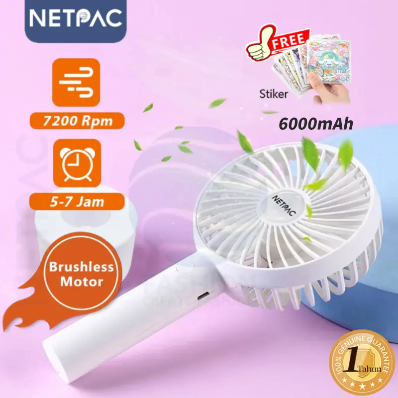 NETPAC Kipas Angin Portabel FA06 Kipas Mini 6000mAh Real Brushless Motor Mini Murah 7200 RPM