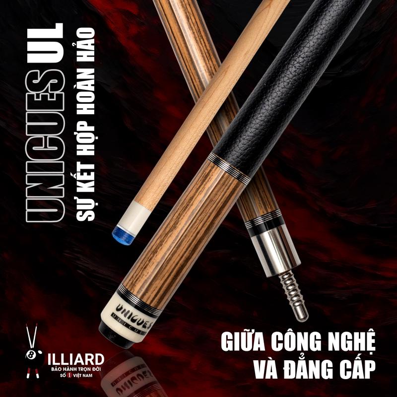 XBILLIARD Cơ Bida Thuần Mộc UNICUES UL Trong Lượng 19-21OZ Ngọn Mộc Đầm Chắc Tẩy Nicest Kính Trợ Lực Kèm Nối Chính Hãng Unicues ( Tặng Kèm Bao Da, Lơ, Găng Tay, Khăn Lau Cơ )