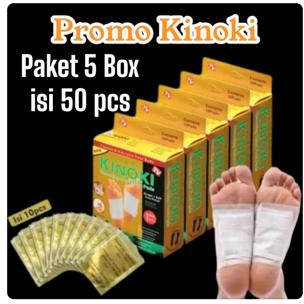 PROMO Paket 5 Box isi 50 PCS Kinoki Gold Detox Foot Pads Koyo Penyerap Racun Dalam Tubuh Secara Alami