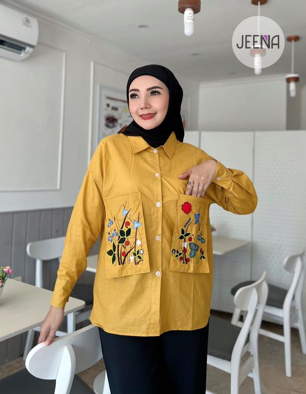 Jeena - Alya Shirt Baju Nyaman Mustard | Pink & Mint Tersedia Atasan Basic Casual Oversize Linen Muslim Panjang Simple 4