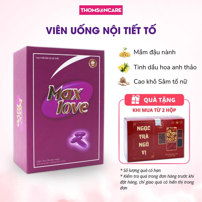   MUA 2 TẶNG 1 NGỌC TRÀ NGŨ VỊ  Viên uống nội tiết tố Max Love hỗ trợ tăng đàn hồi cho da giảm nám sạm da chiết xuất mầm đậu nành tinh dầu hoa anh thảo - Hộp 30 viên 