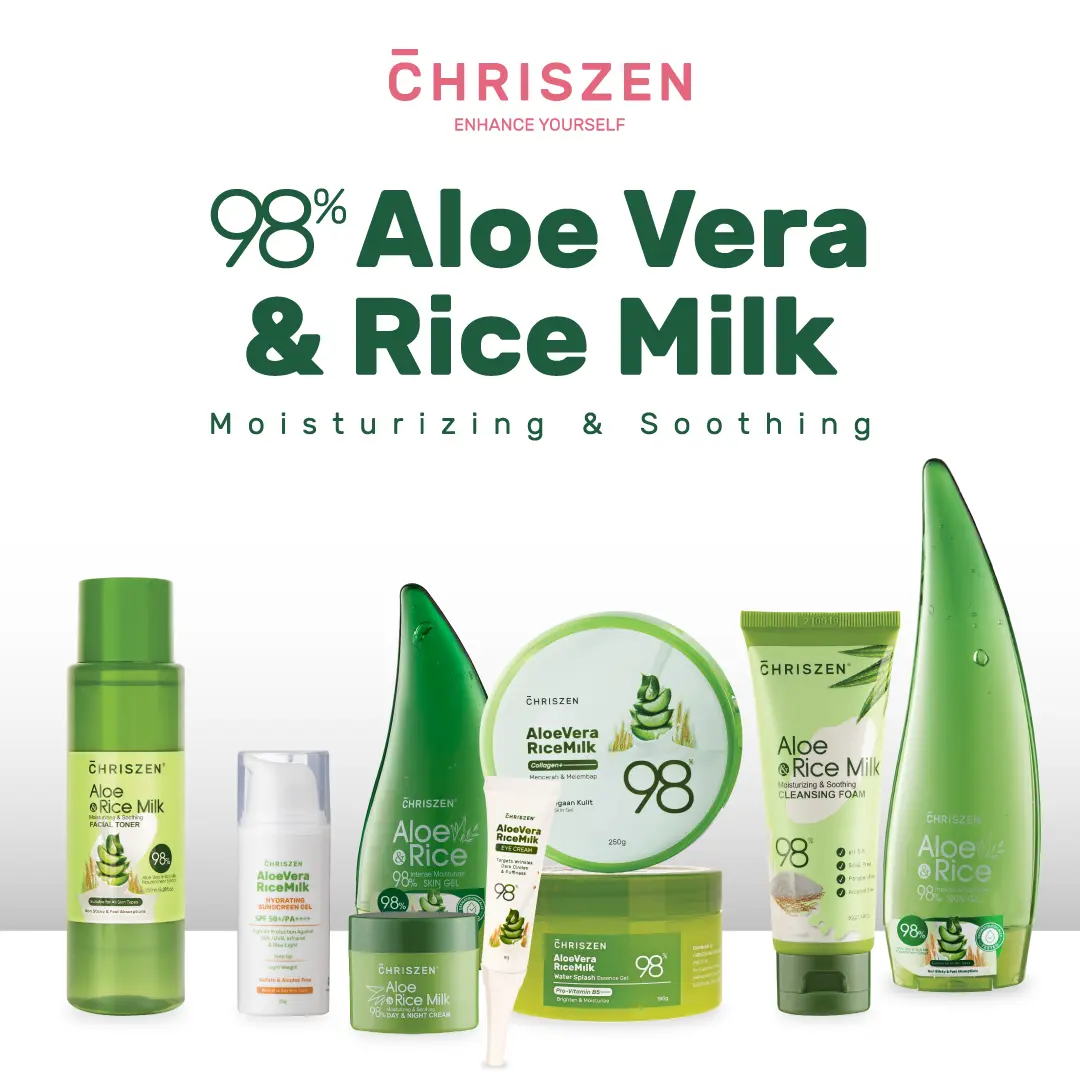 (COD) 98% Aloe Vera  Rice Milk Series Moisturizer Gel Cleanser Toner Day Night Cream Sunscreen Eye Cream Hygience Wash Soothing Natural Oily Scar Skincare Sunburn Wajah Hyaluronic Acid/ Bundle Set watery perlindungan uv