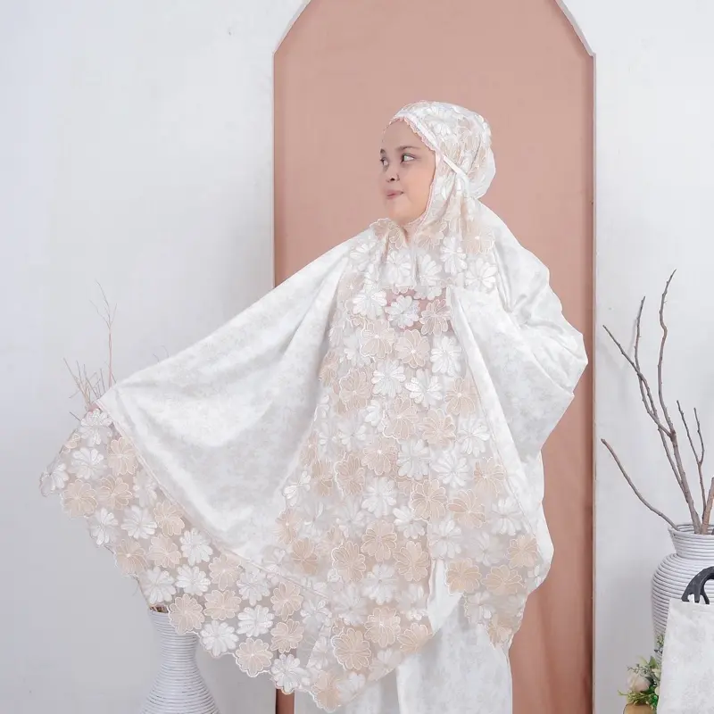 Mukena Dewasa Mix Foil Twotone kain motif Bunga Gold renda tileu Matahari Milo
