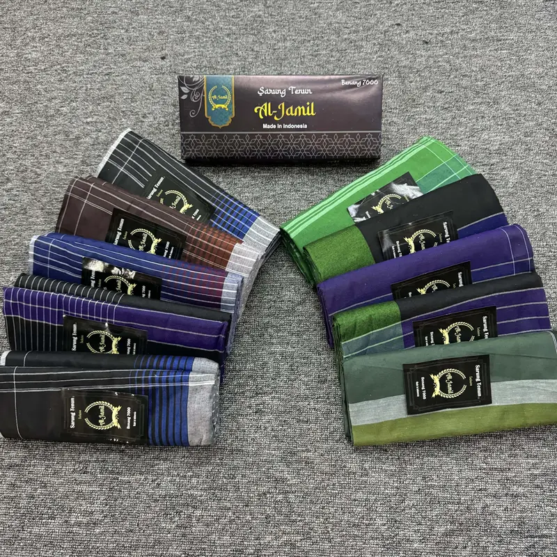 1PCS Sarung Tenun Dewasa Murah Al-Jamil Motif Salur Pinggir Muslim Pria Katun Kain 0