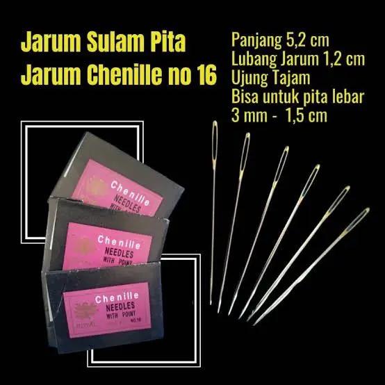1PAK JARUM SULAM TAJAM LANCIP CHENILLE NEEDLES GOLD EYE STRIMIN KRISTIK CROSS STITCH NO 16 20 PER BUNGKUS
