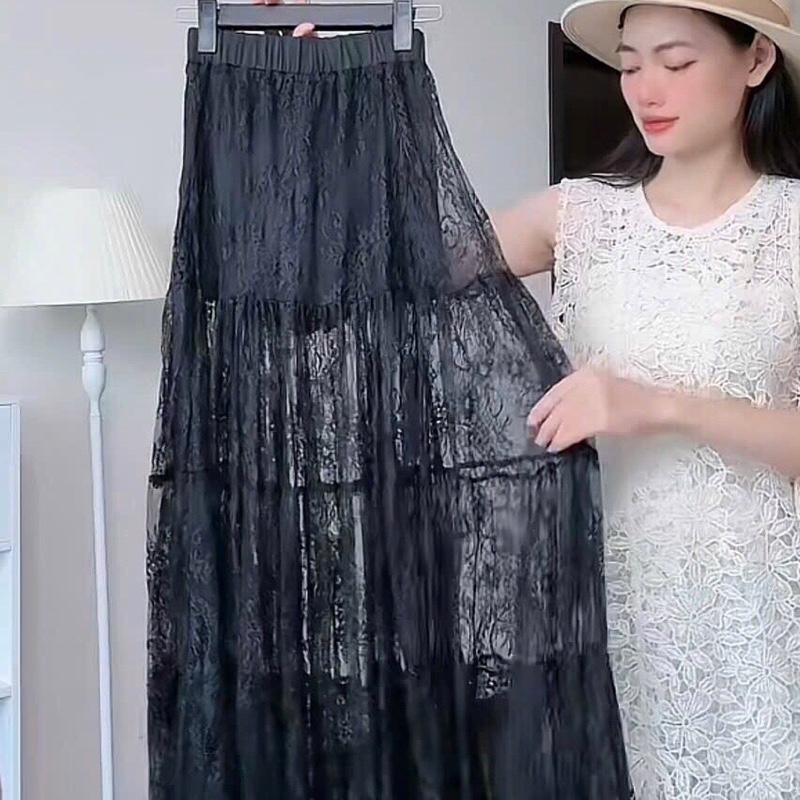 [MO BAN] chân váy ren lưng thun cạp cao 5 tầng xoè ren xuyên thấu tiểu thư điệu đà