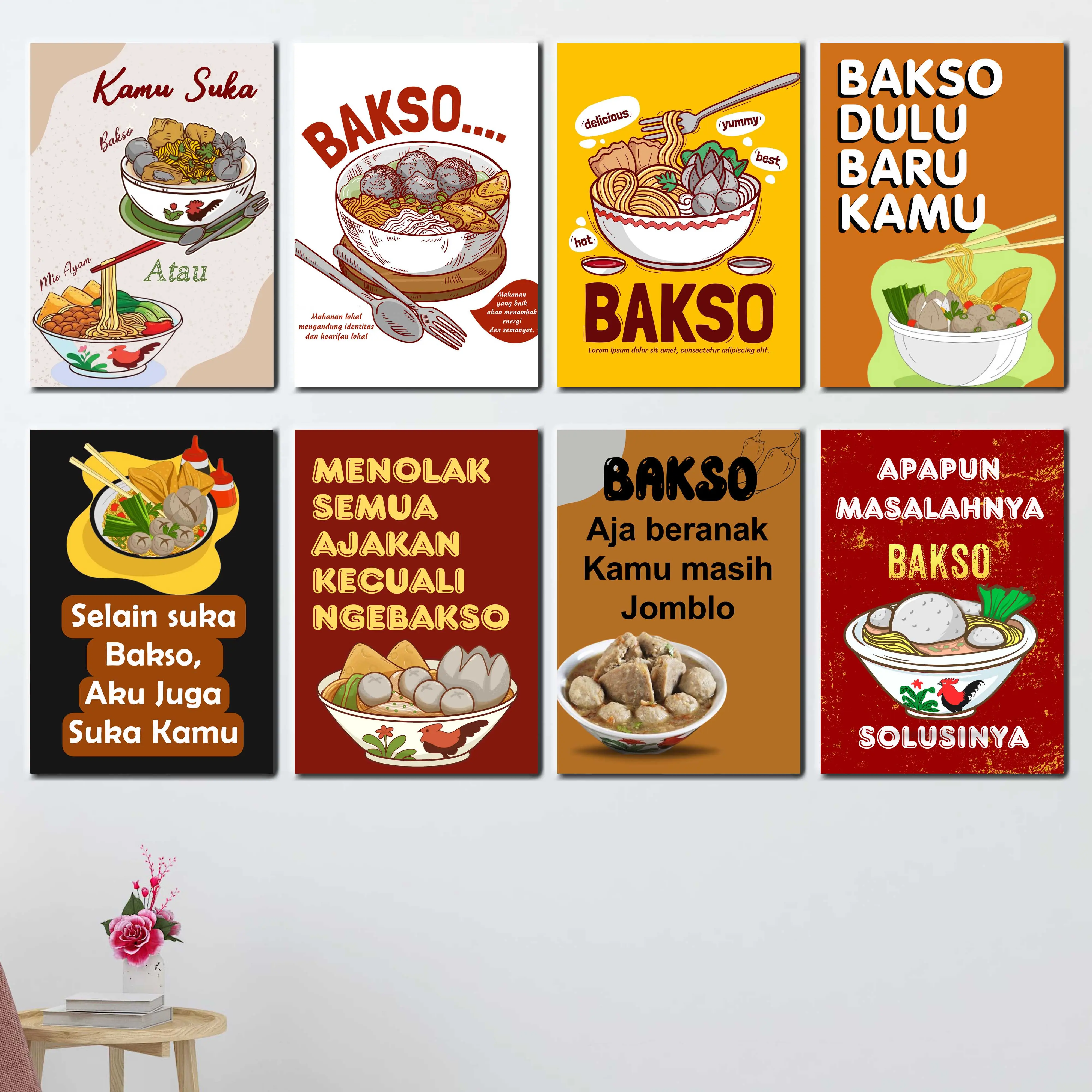 HIASAN DINDING WALDECOR POSTER MAKANAN WARUNG BAKSO UKURAN 20 X 30CM