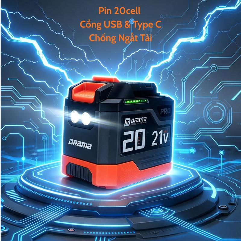 Pin 20cell DRAMA PRO có cổng USB & Type C kèm đèn LED max Sáng Chân Pin Phổ Thông Chịu Tải Cao