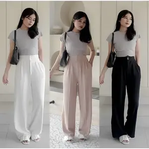 Aesfashion - Celana Kulot Wanita Jennie Knit Premium Highwaist Cullote Loose Pants Petite Friendly Bawahan Panjang Casual