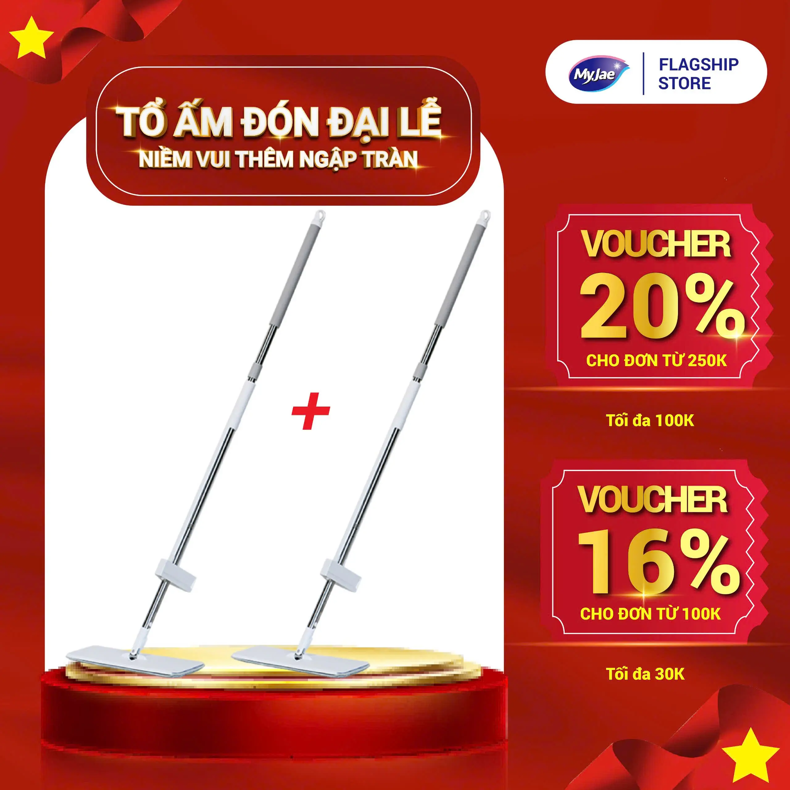 COMBO 2 Cây Lau Nhà Vải Sợi Thần Kỳ Kéo Vắt Thông Minh 360 Độ MyJae Đài Loan Lau Sàn Làm Sạch