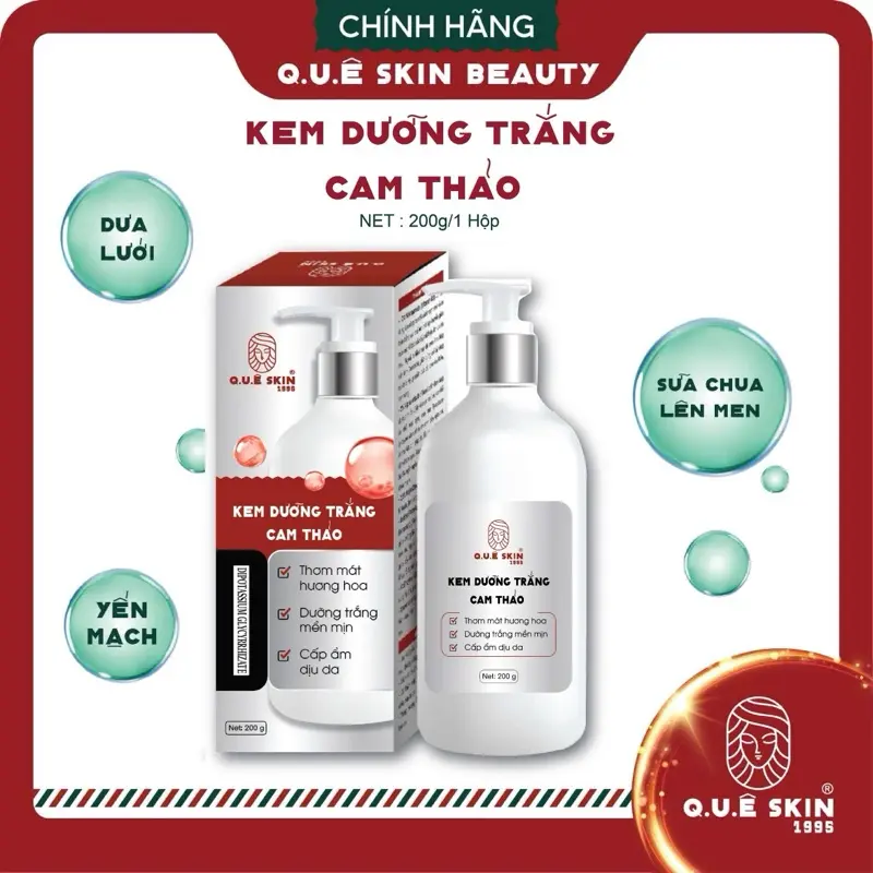 KEM BODY dưỡng trắng (200ml) Chiết Xuất: cam thảo Thương hiệu QUÊ SKIN ( dưỡng toàn thân ) hương hoa hỗ trợ chai sần cháy nắng hỗ trợ nâng tone Dưỡng Da Body Làm Đẹp Da  Lotion Dưỡng Body body  chongnang kem dưỡng ẩm body cho da khô
