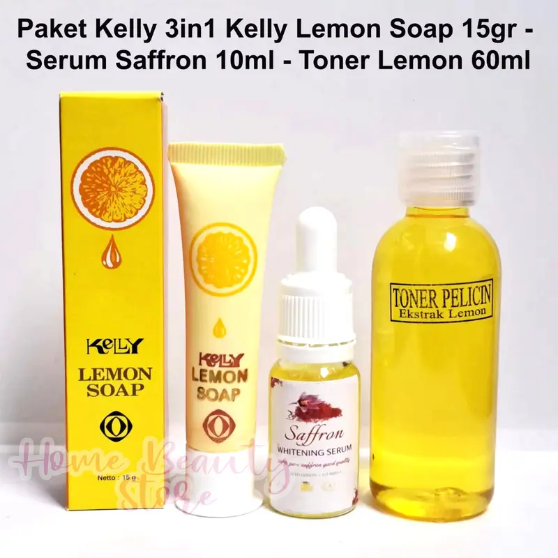 Paket Kelly 3in 1 ( Kelly Lemon Soap 15gr - Serum Saffron - Toner Pelicin ) 0