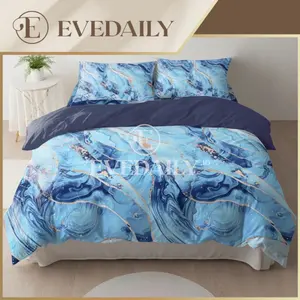 Bedcover Set Motif Malagasi Marble Mix Plain Navy- 90x200 - 200x200 - evedaily