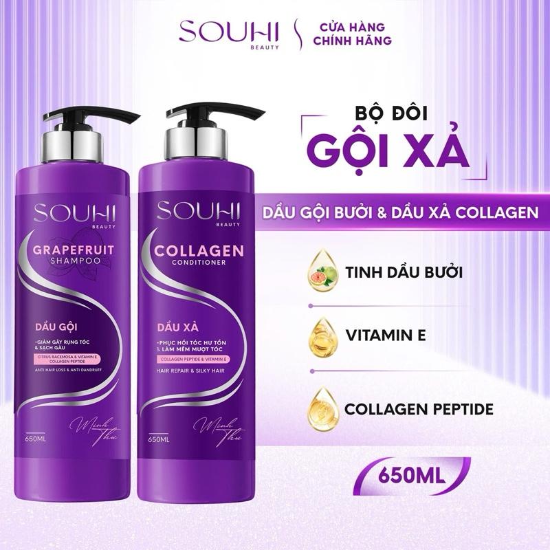 Souhi Beauty Bộ Đôi Gội&Xã Souhi beauty Tinh Chất Bưởi Giúp Cải Thiện Mọc Tóc Làm Mềm Mượt Tóc 650ML