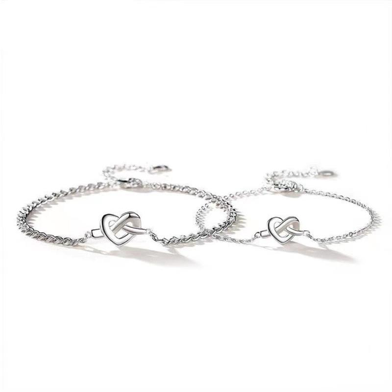 Vòng Tay Bạc Cặp Đôi, Chất Lượng Cao Cấp S925, Thiết Kế Hình Trái Tim, Đơn Giản Và Thời Trang 0