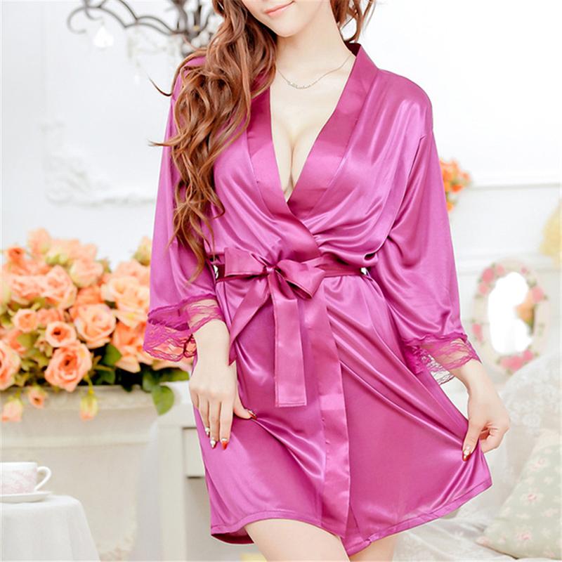 Product Introduction of Hot Women Sexy Faux Satin Lace Silk Underwear Lingerie Nightdress Sleepwear Robe 37