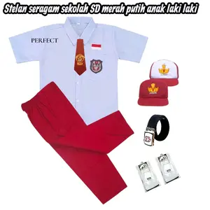 Stelan Seragam Sekolah Merah Putih Anak Laki Laki Baju Lengan Pendek Oxford Celana Merah Panjang Nagatex Komplit Fullset/Pakaian Seragam Sekolah Anak SD