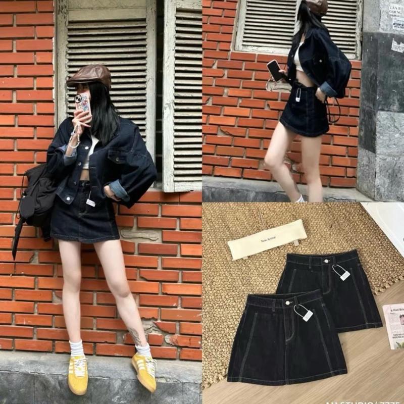 Chân Váy Jeans Mini Skirts Dáng A Viền Chỉ Nổi chất Denim Mềm CÓ QUẦN BẢO HỘ Chân Váy Chữ A màu Xanh Đậm