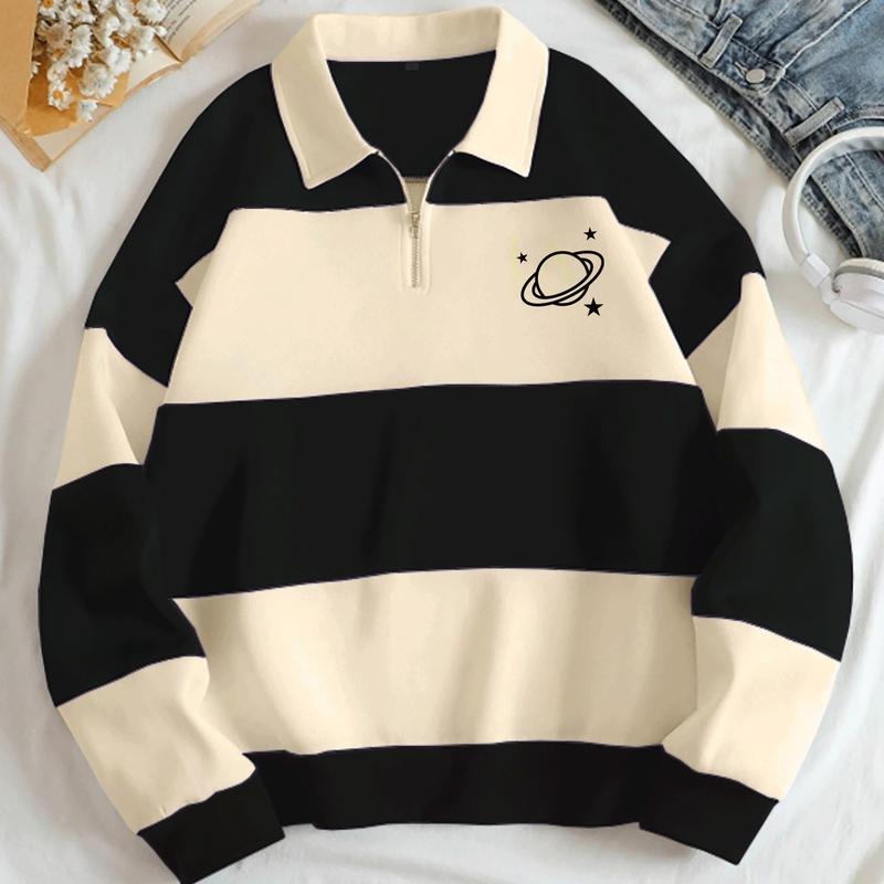 Luriancloth Sweater Wanita Salur Dewasa Remaja - Unisex Flecee Lengan Panjang Rugby Planet 1